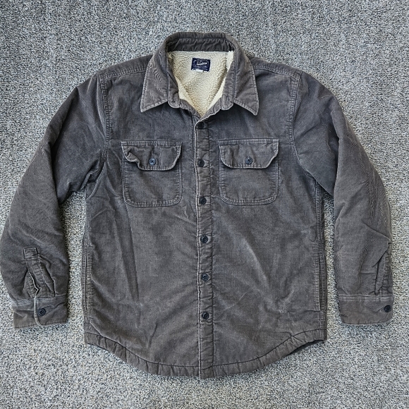 J Crew Men's Sherpa Lined Corduroy Shirt Jacket Brown Button Up Coat Size Medium